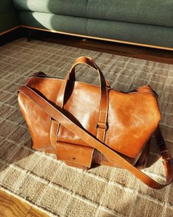 koja leather duffel bag warm brown