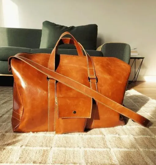 koja leather duffel bag warm brown